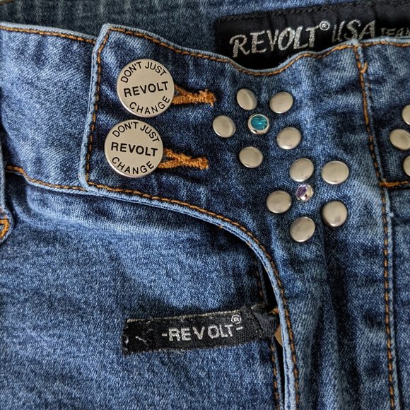 Vtg REVOLT USA Jeans Decorated w/Metal Studs & Faux Gems -Flared Bottom Boot Cut - Picture 9 of 14